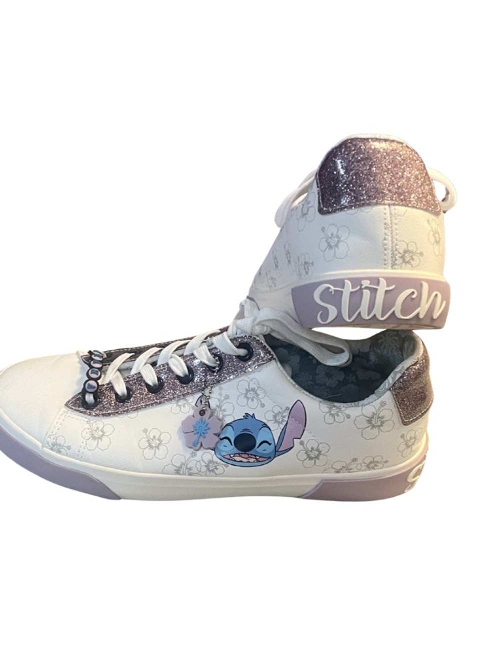 Ground Up Disney Stitch Ohana Sneakers Lavender Glitter Floral Shoes 9.5 EUC